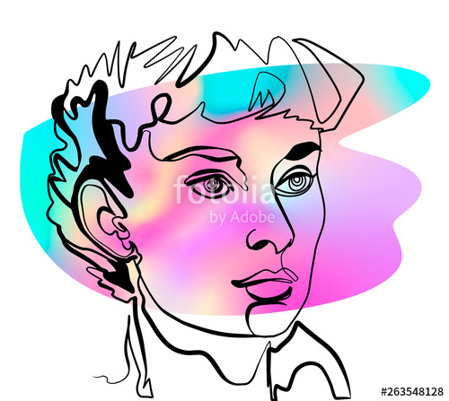 500x447 audrey hepburn like woman's portrait, continuous line drawing