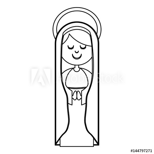 500x500 monochrome contour of virgin with mantle and aura vector
