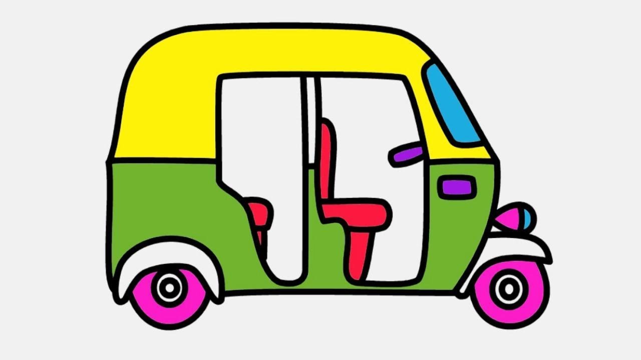 1280x720 Auto Rickshaw Drawing And Coloring For Kids Coloring Video