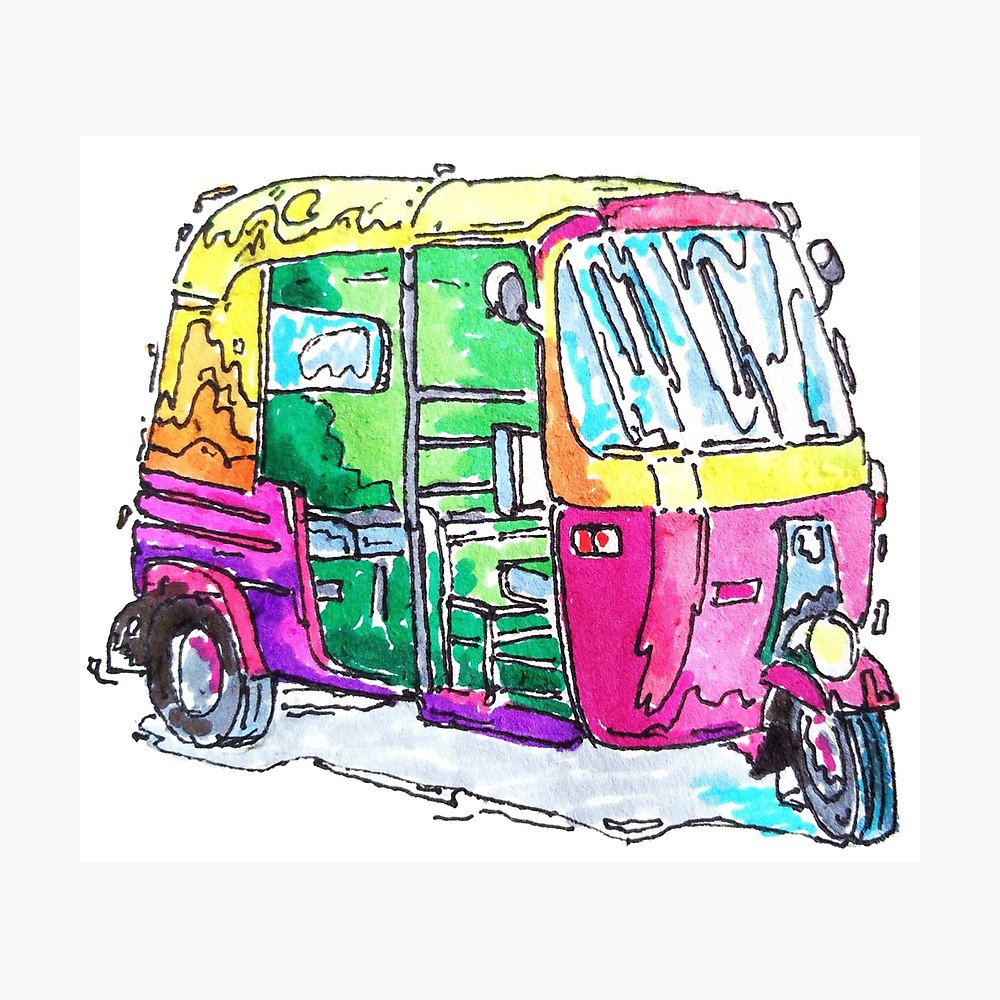 1000x1000 tuk tuk purple auto rickshaw photographic print