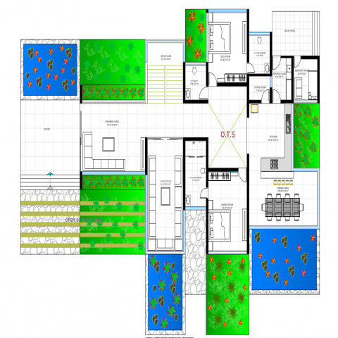 480x480 five flooring residential apartment building floor plan cad