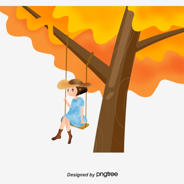640x640 Autumn Golden Tree Girls Swing, Girl, Wobble, Board Png Clipart