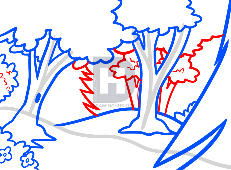 976x720 How To Draw Forests, Forest Backgrounds, Step