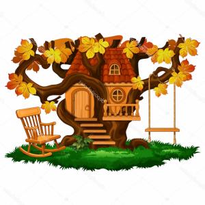 300x300 Vector Cartoon Autumn Park Fall Season Scene Illustration Drawing