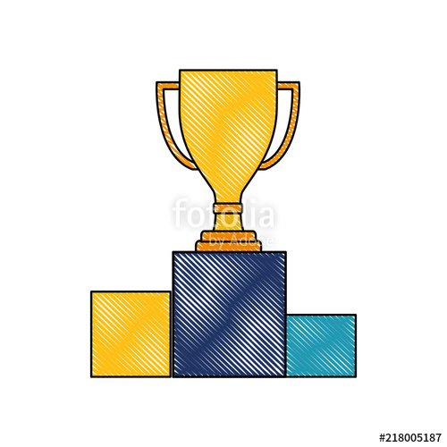 500x500 Award Trophy Cup On Podium Competition Color Drawing Stock Image