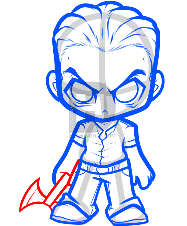 597x720 How To Draw Chibi Rick Grimes, The Walking Dead, Step