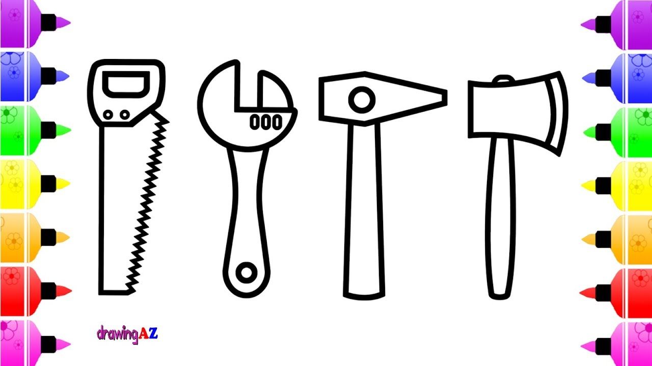 1280x720 How To Draw Hammer Saw Wrench Ax For Kids Coloring