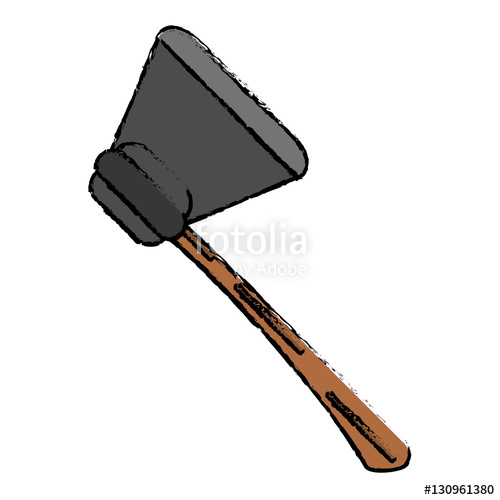 500x500 Drawing Fire Ax Tool Equipment Wooden Hangled Vector Illustration