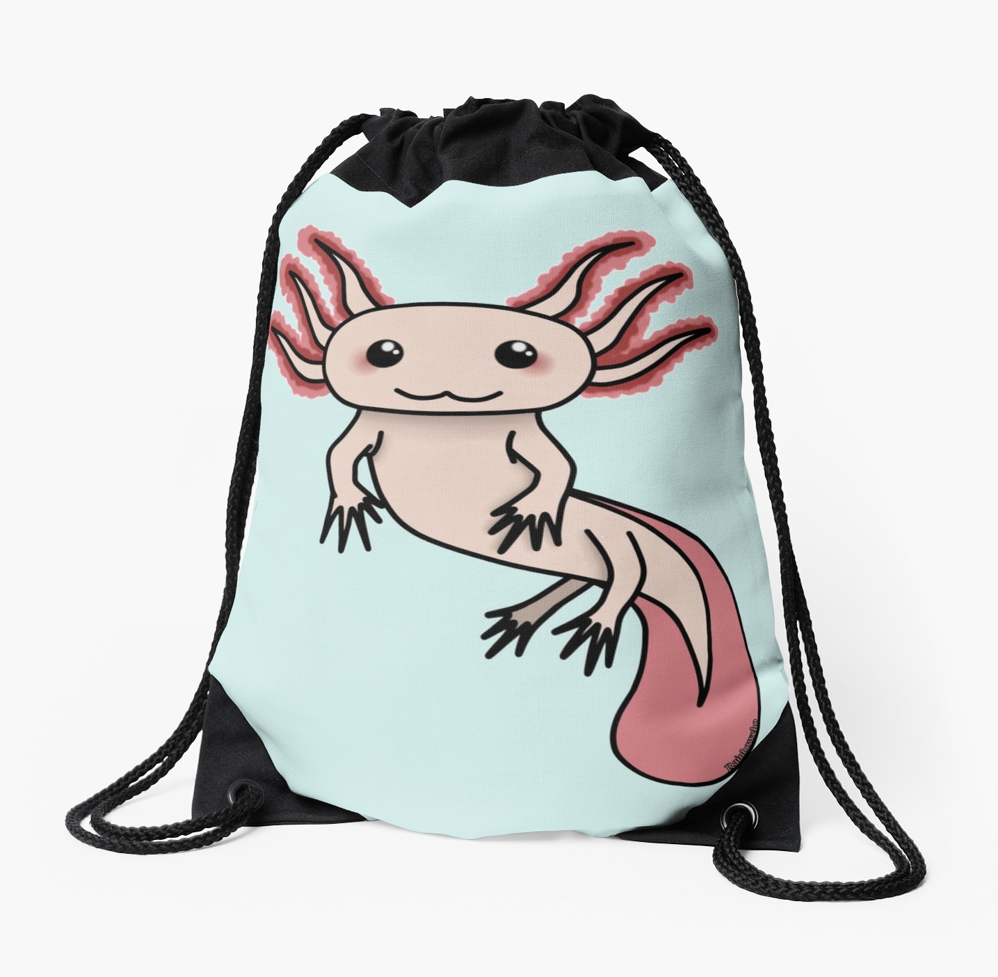 1435x1404 chibi axolotl drawstring bag