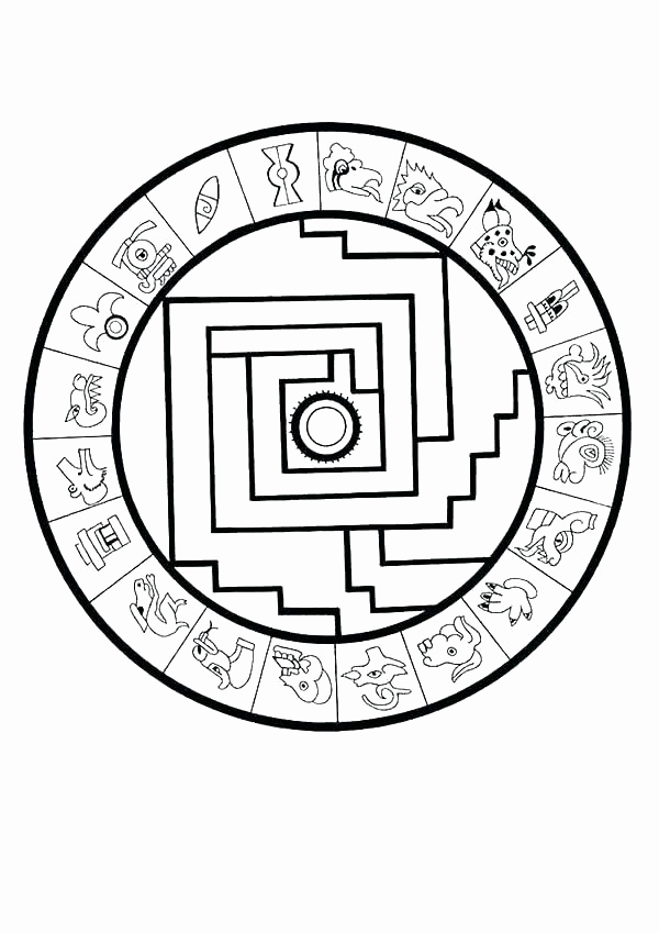 600x849 Aztec Calendar Coloring