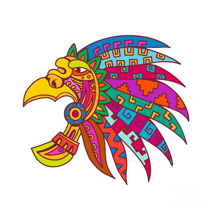 900x900 Ancient Aztec Headdress Drawing Color Digital Art