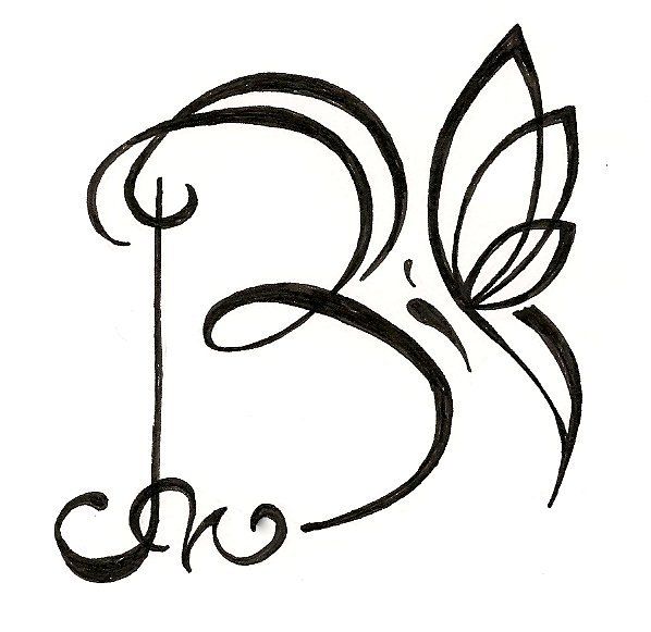 598x581 Original Personalized Letter Drawing With Butterfly