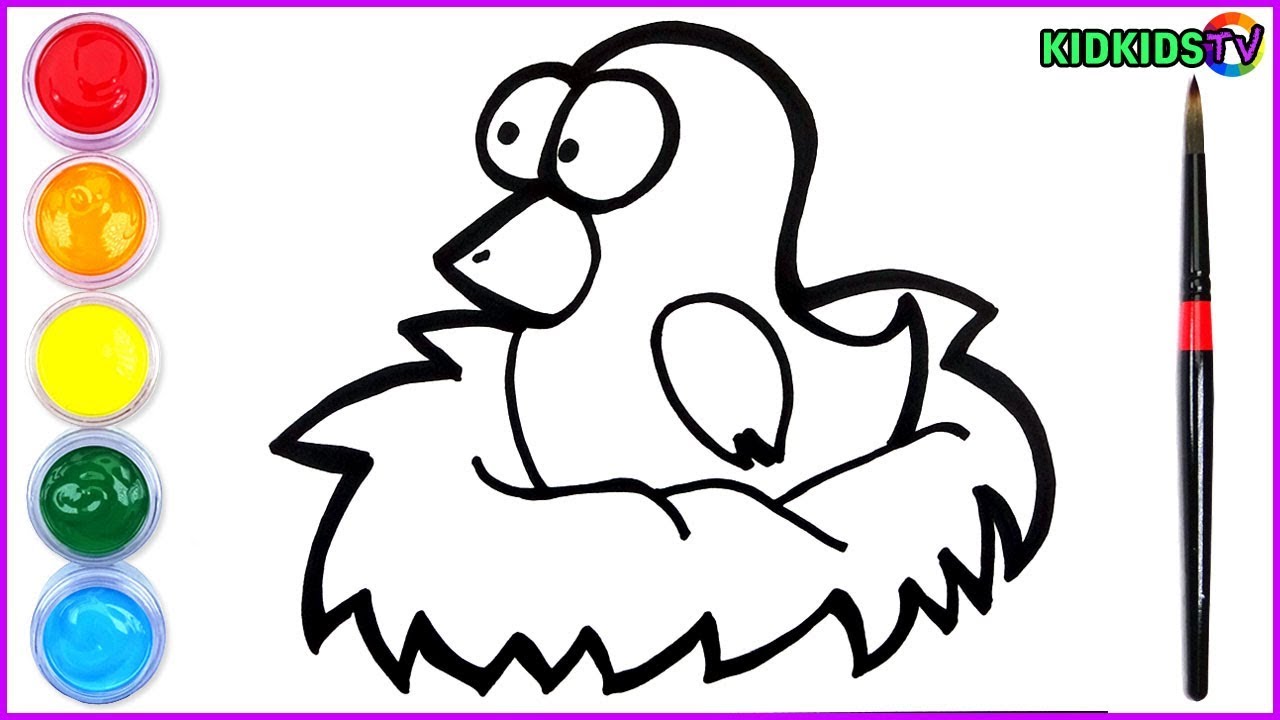 1280x720 How To Draw Baby Bird In Nest Learn Drawing And Coloring