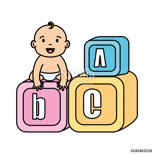 500x500 Little Baby With Alphabet Blocks Toys Icons Stock Image