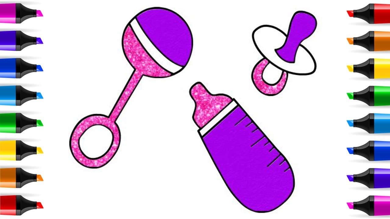 1280x720 Glitter Coloring Draw Baby Bottle Rattle Pacifier Drawing Colors
