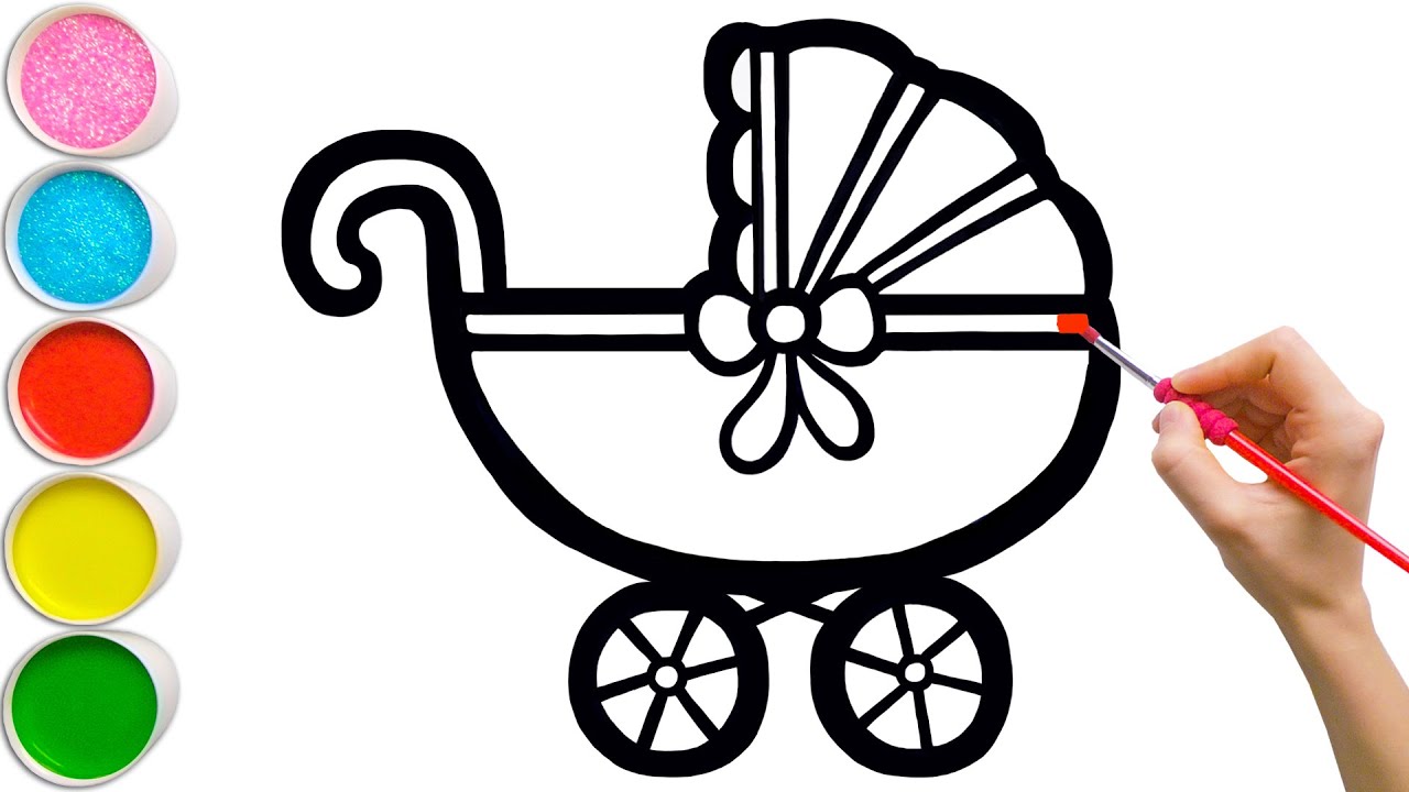 1280x720 Glitter Baby Carriage Coloring And Drawing Learn Colors For Kids