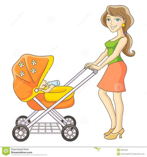 474x506 Mother Pushing Baby Stroller Drawing, Cartoon Baby Carriage