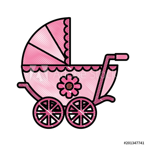 500x500 Cute Pram Baby Girl Newborn Flower Decoration Vector Illustration