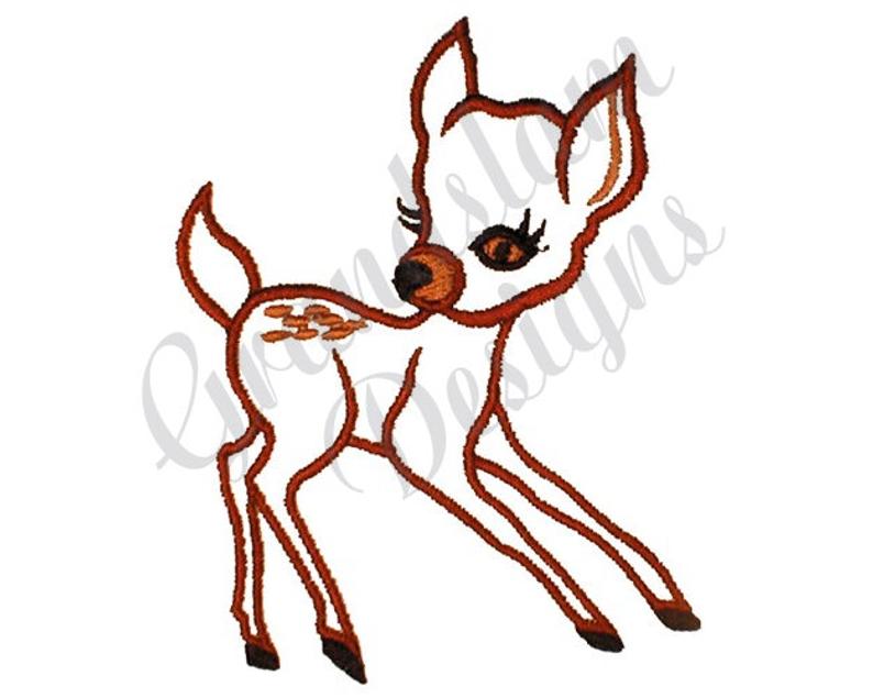 794x635 Fawn Outline Baby Deer Machine Embroidery Design Etsy