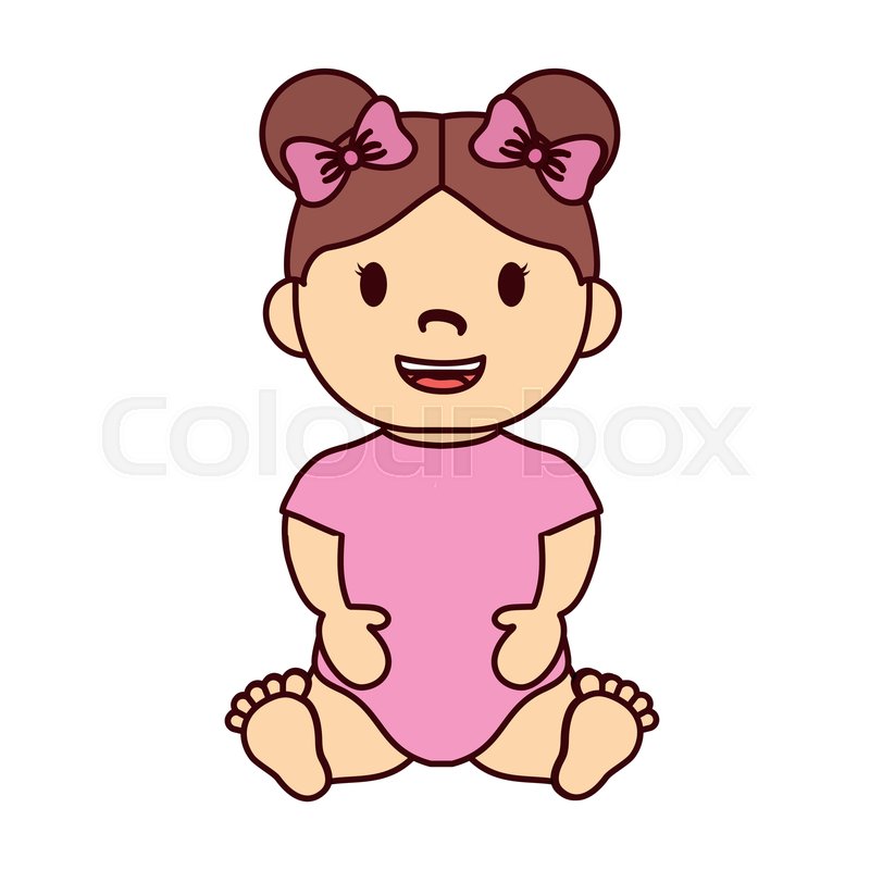 800x800 Cute Baby Girl With Pink Bows, Cartoon Stock Vector Colourbox