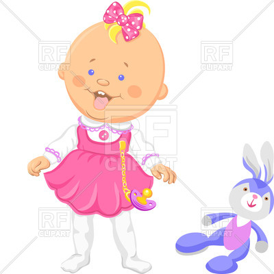 400x400 Happy Baby Girl In A Pink Dress With Toy Rabbit Vector Image