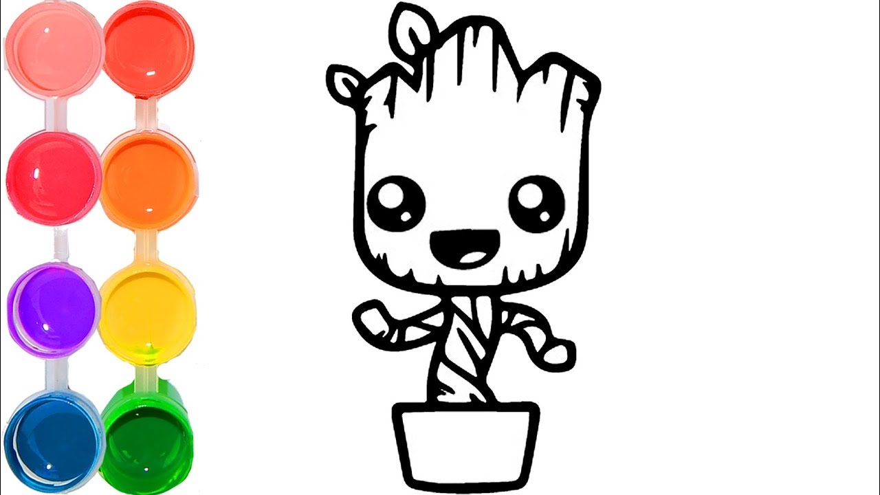 1280x720 How To Draw Color A Cute Baby Groot Family Art Cartooning