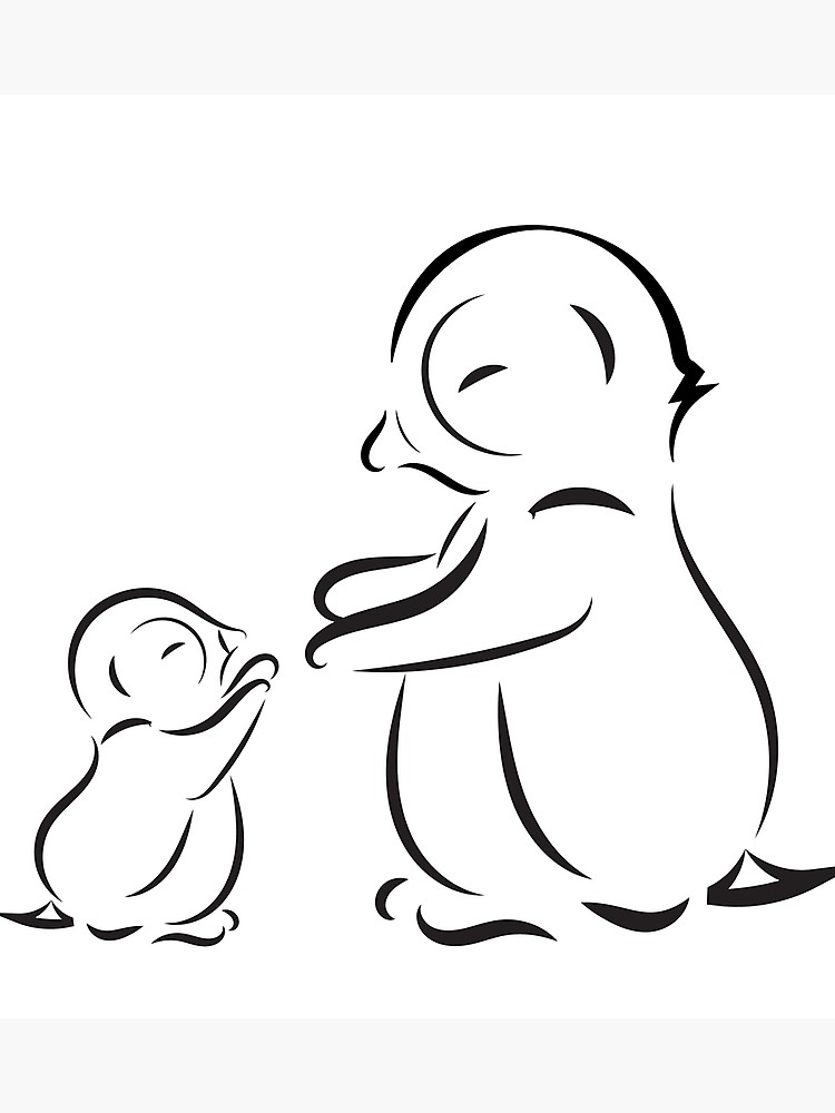 750x1000 Outline Drawing Of Penguin Family Mom And Baby Photographic Print
