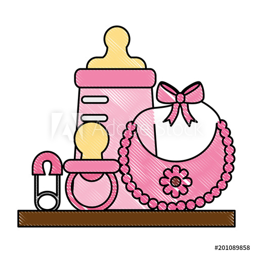 500x500 Baby Shower Gifts Girl Bottle Bib Pacifier Safety Pin Vector