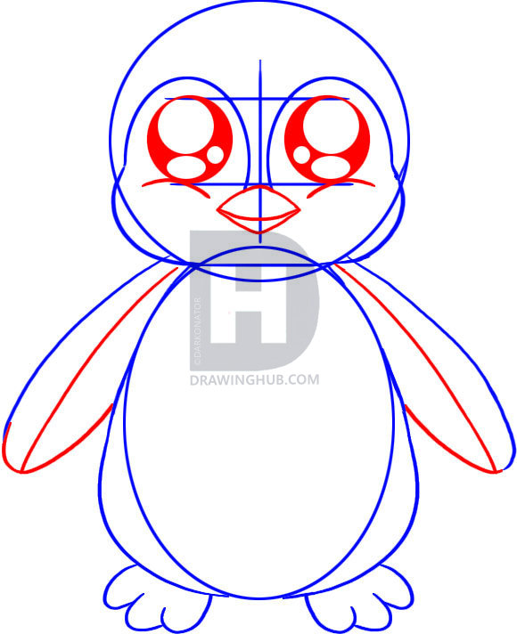 580x712 How To Draw A Baby Penguin, Step