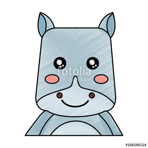 500x500 Cute Portrait Hippo Animal Baby Vector Illustration Drawing Design