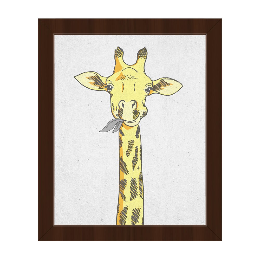 1000x1000 Yellow Giraffe Happily Eating Leaves In Grey Yellow