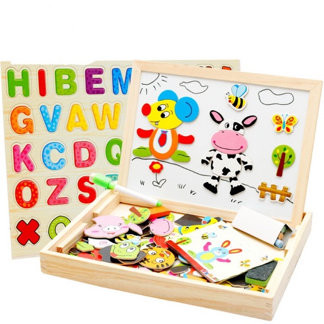 640x640 Wooden Multifunctional Magnetic Jigsaw Puzzle Baby Toys Animal