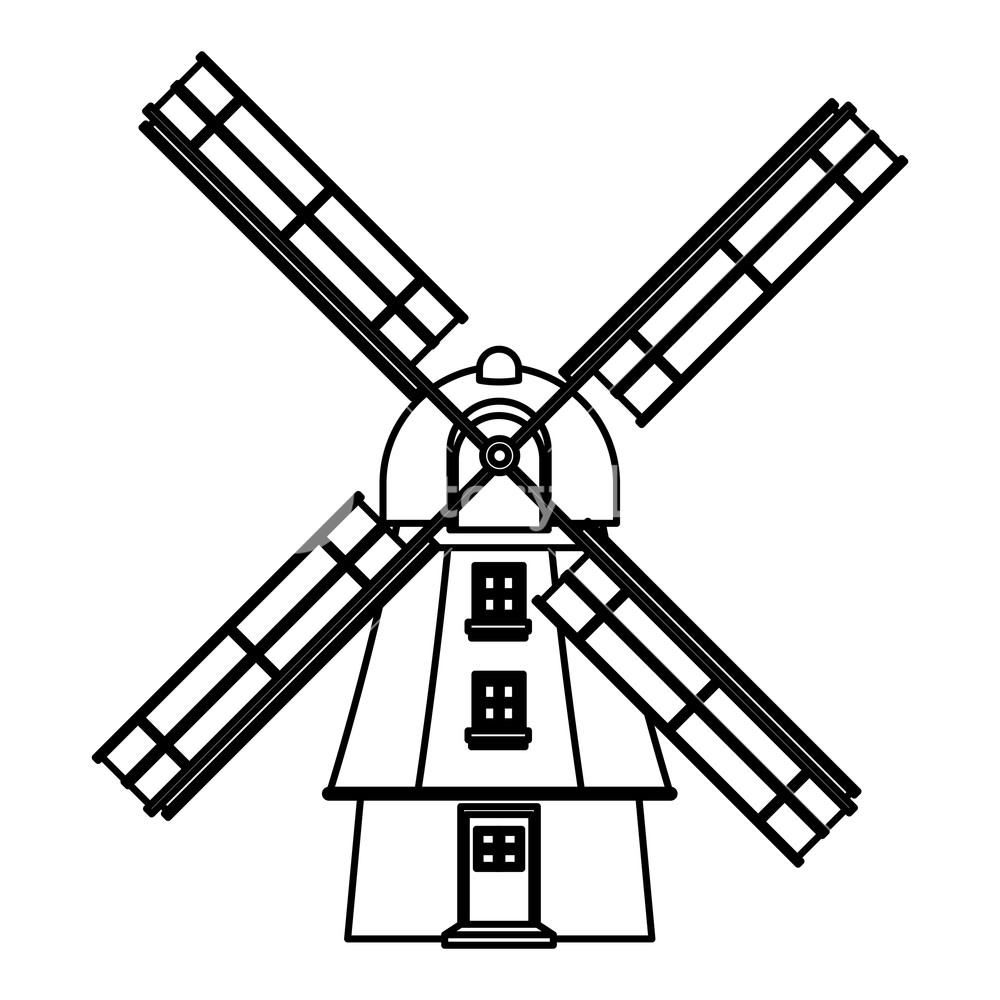 1000x1000 Dutch Mills Monuments Drawing In White Background Vector