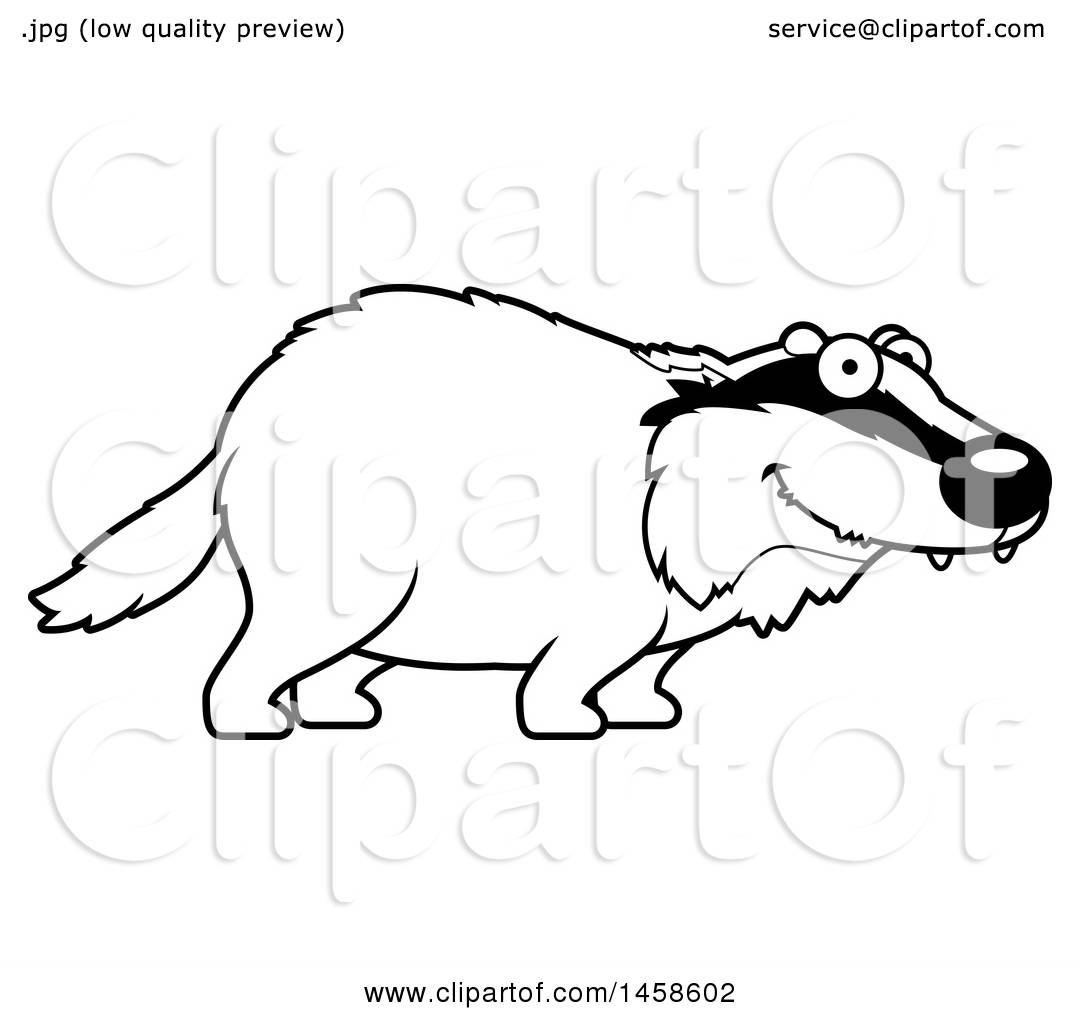 1080x1024 Clipart Of A Black And White Happy Badger Smiling