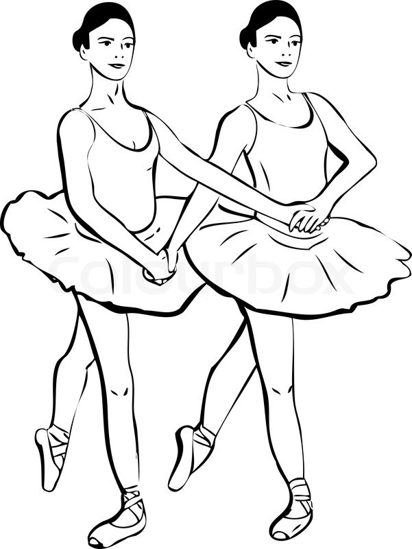 601x800 Sketch Of Two Girls Standing In A Pair Stock Vector Colourbox