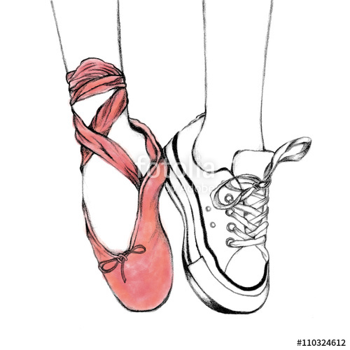 500x500 Foot Wear Pink Ballet Shoes And White Sneakers Hand Drawn