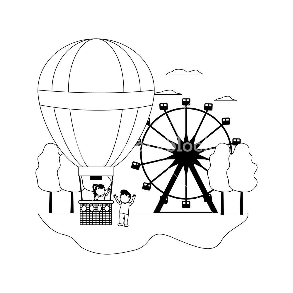 1000x1000 Line Funny Air Balloon Entertainment With Children Vector