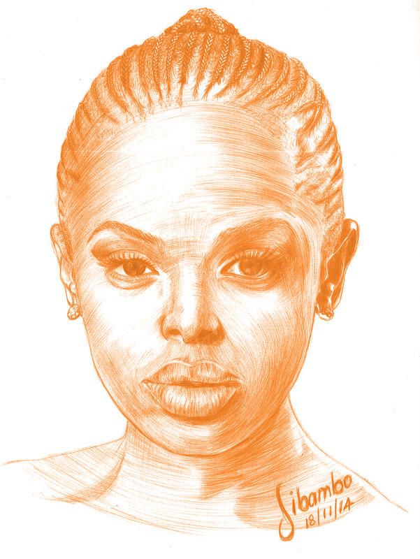 601x800 Unathi Msengana Drawing Done In Orange Pen Sibambo Portraits