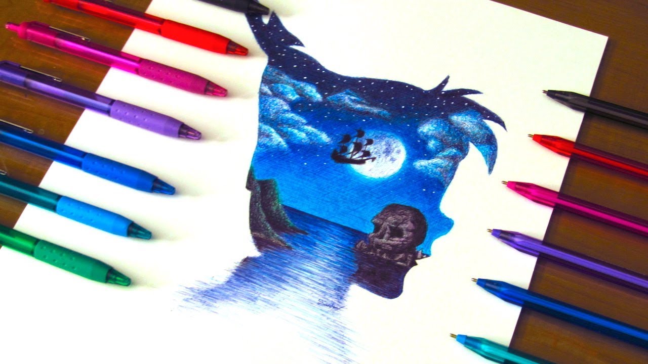 1280x720 Ballpoint Pen Silhouette Drawing Of Peter Pan
