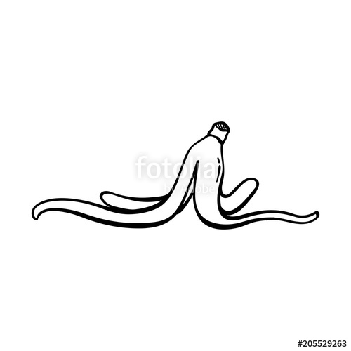 500x500 Line Art Banana Peel Hand Drawn Icon Simple Vector Stock Image