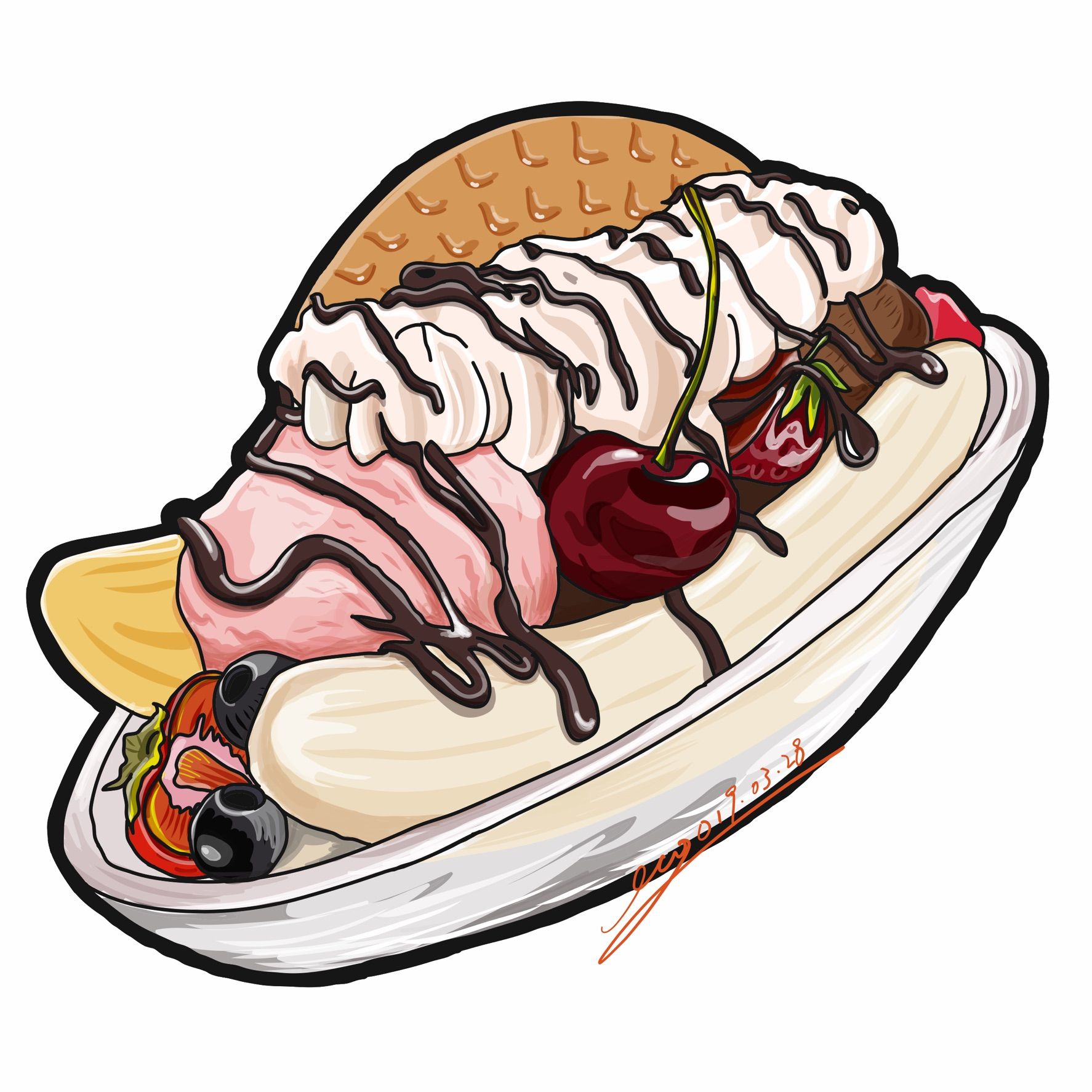 1774x1774 Dessert Banana Split Illustration Vector Drawing Ipadpro