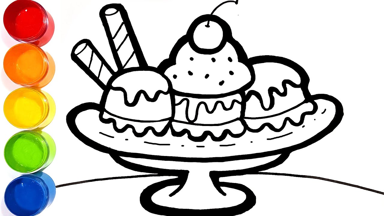 1280x720 Ice Cream Banana Split Drawing And Coloring For Kids Ice Cream