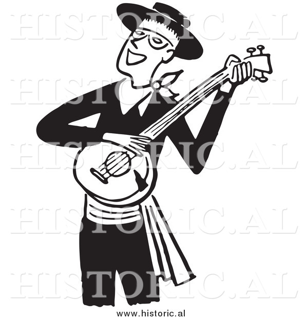 600x620 Clipart Of A Smiling Man Playing A Banjo