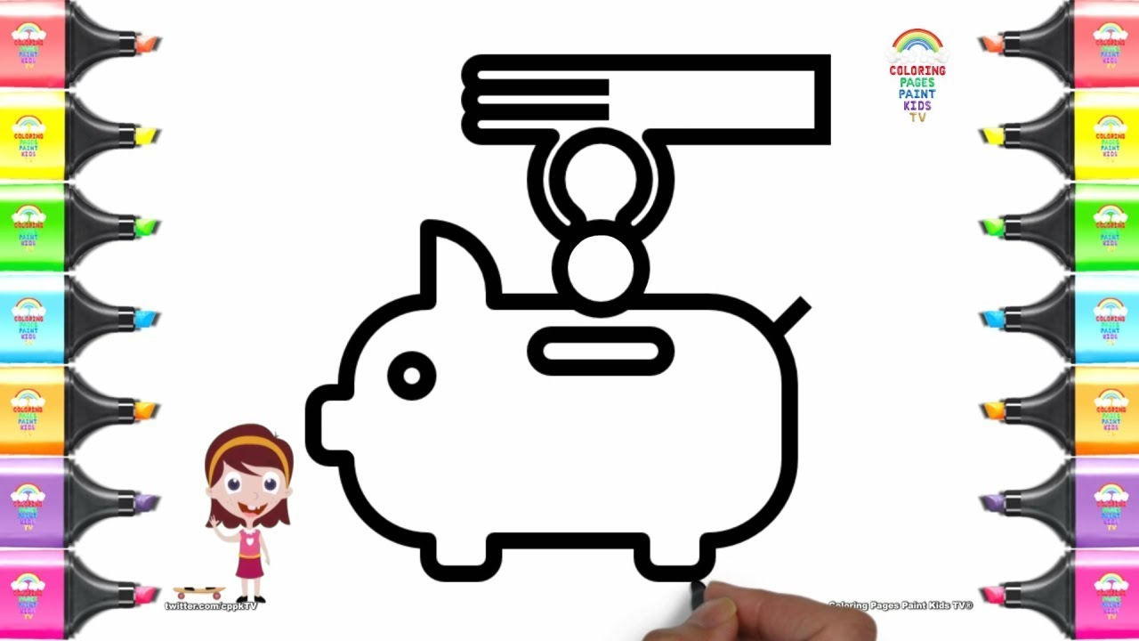 1280x720 Coloring Pages For Kids Piggy Bank Drawing Books
