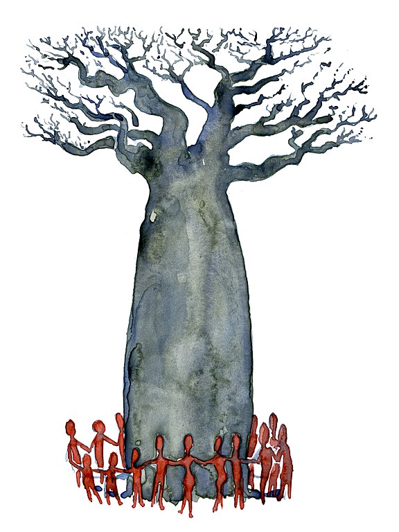 576x768 Filewatercolor Baobab Tree With People Group Painting