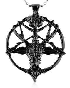238x300 Baphomet Pentagram Devil Satan Goat Head Occult Neclace Black