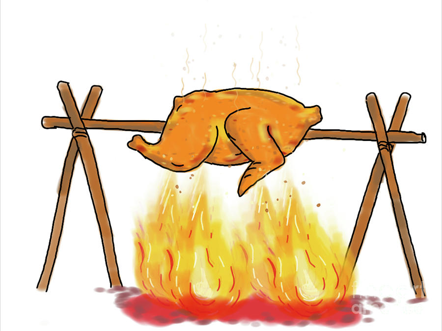 900x674 Chicken Roasting Barbecue Drawing Digital Art