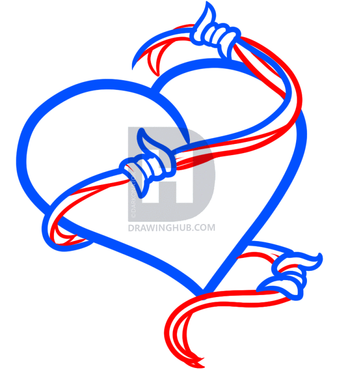 678x720 How To Draw A Barbed Heart Tattoo, Step