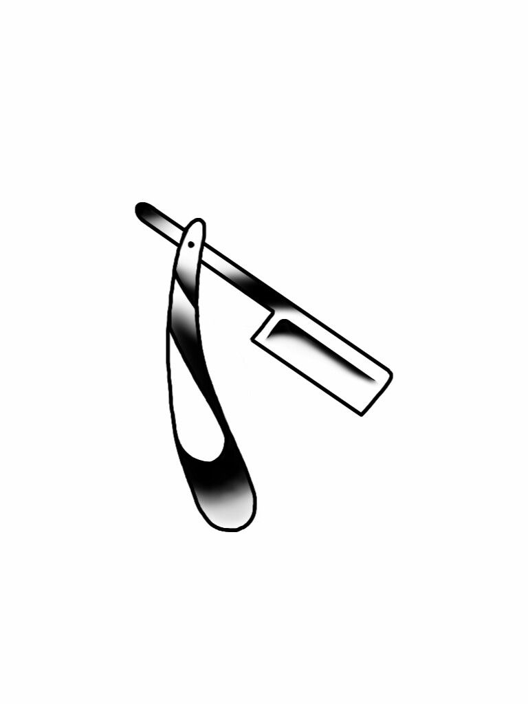 768x1024 Barber Straight Razor Tattoo Flash Design