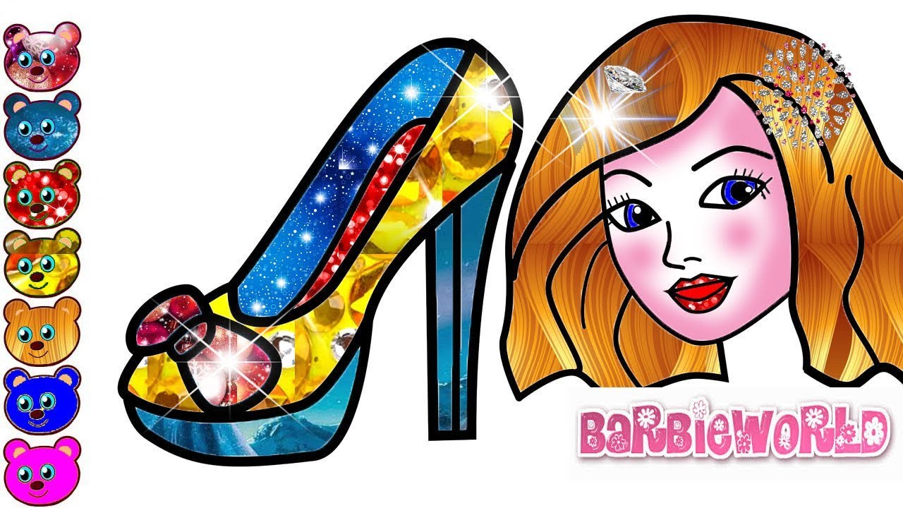 1280x720 Glitter High Heel Shoes And Barbie Face Drawing And Coloring Pages
